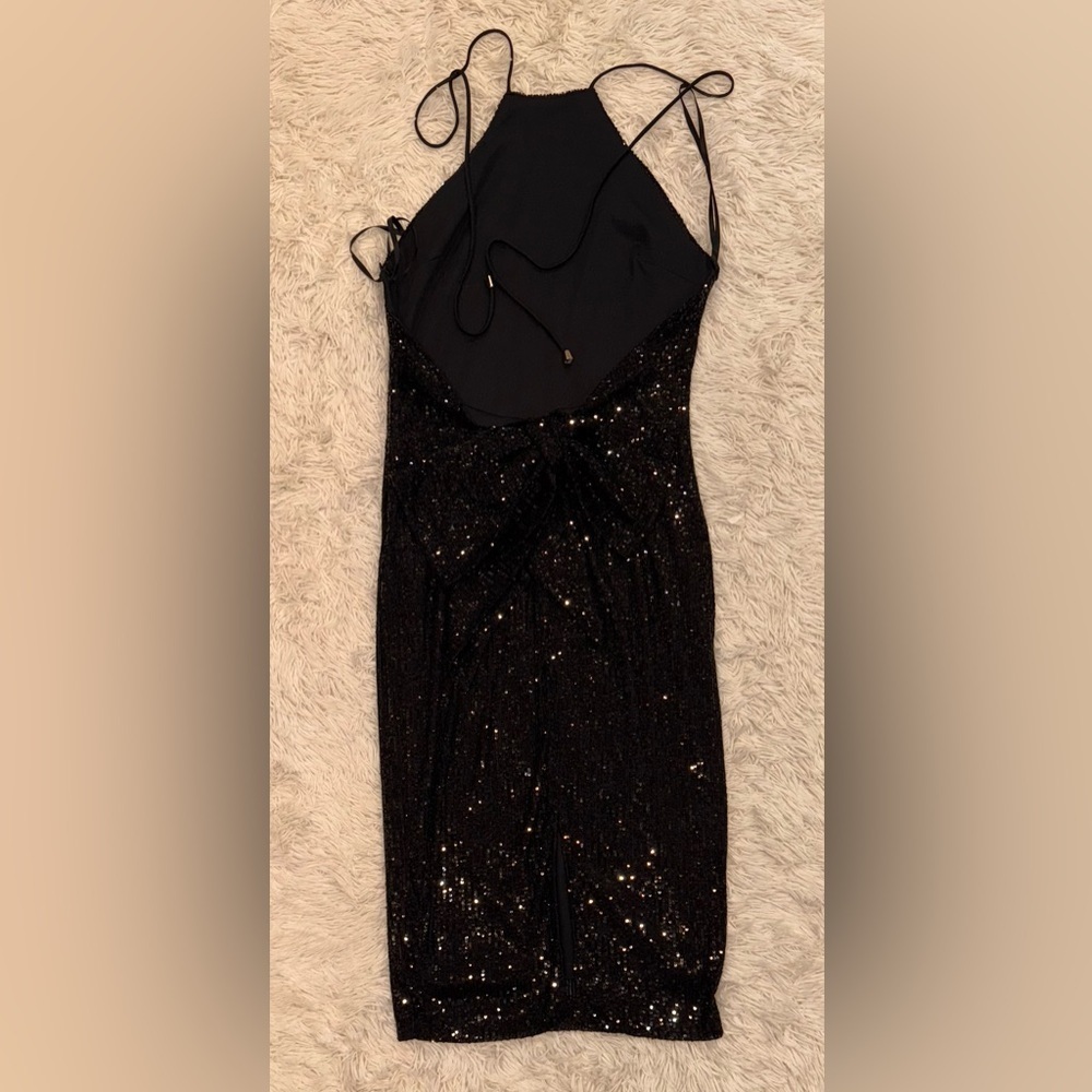 NEW ALEXIA ADMOR LETITIA Halter bow back black sequin cocktail dress sz 10 - Picture 6 of 7